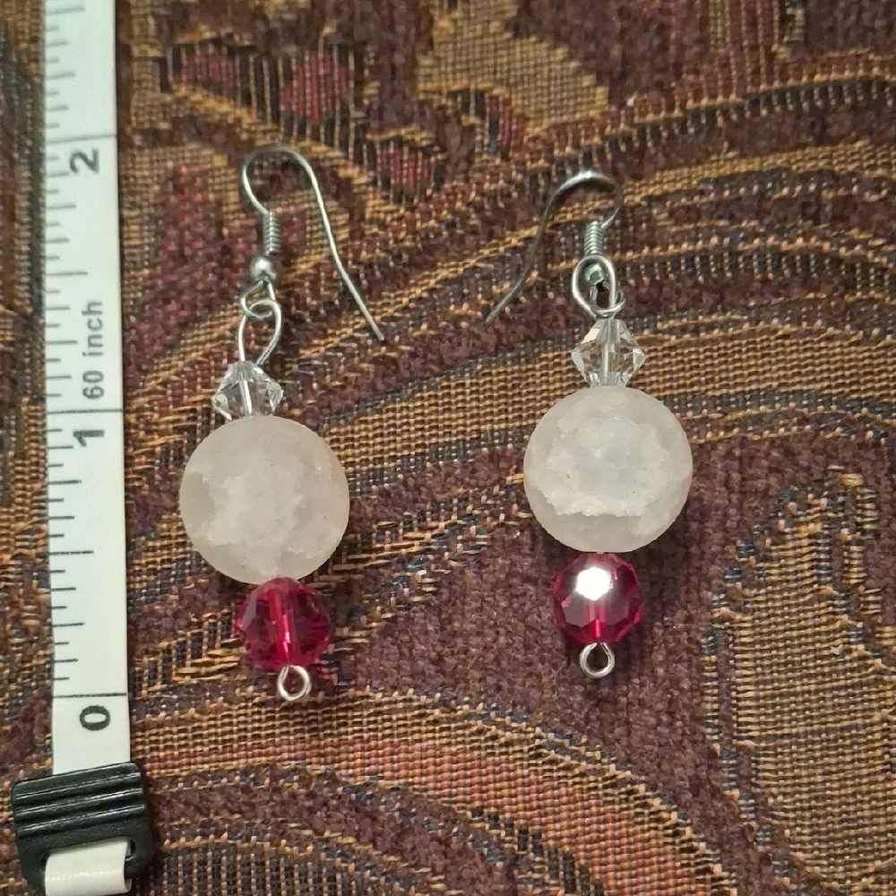 Elegant Red and White Beaded Earrings